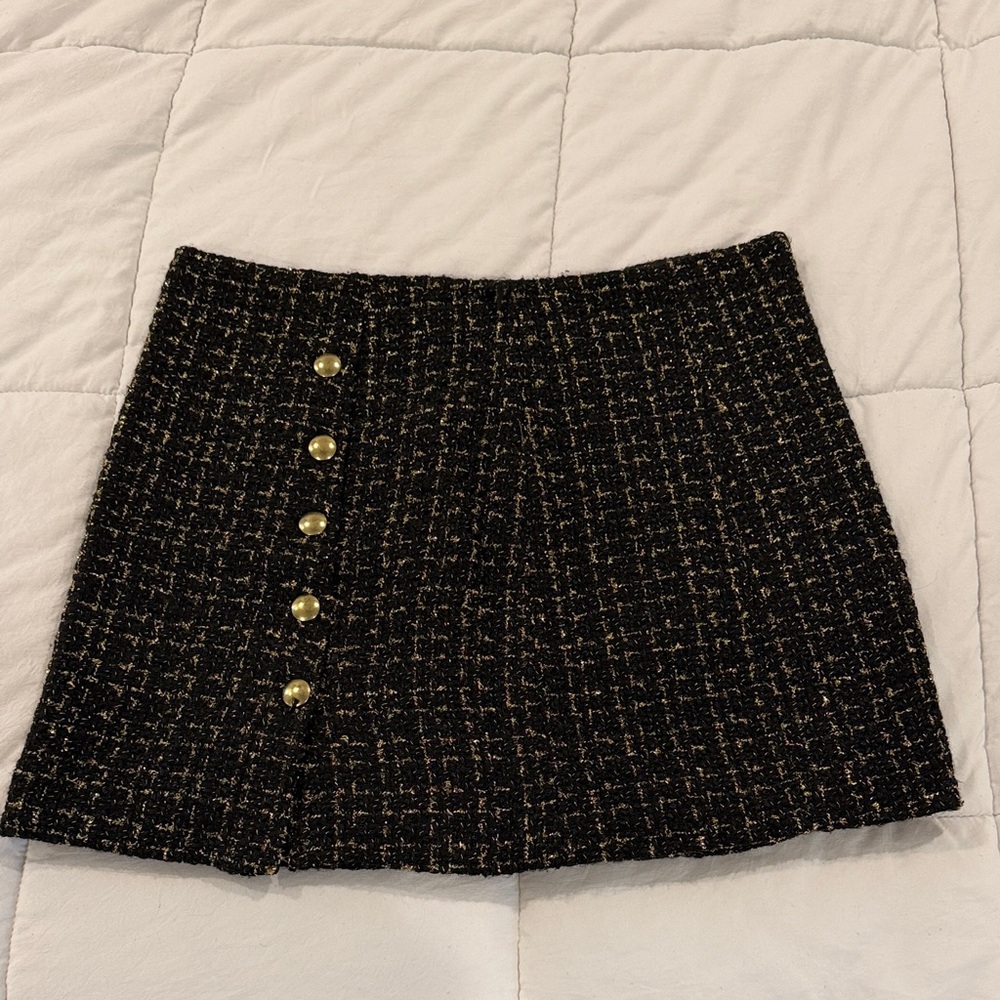 Forever 21 Black Tweed Mini Skirt with Gold Accents